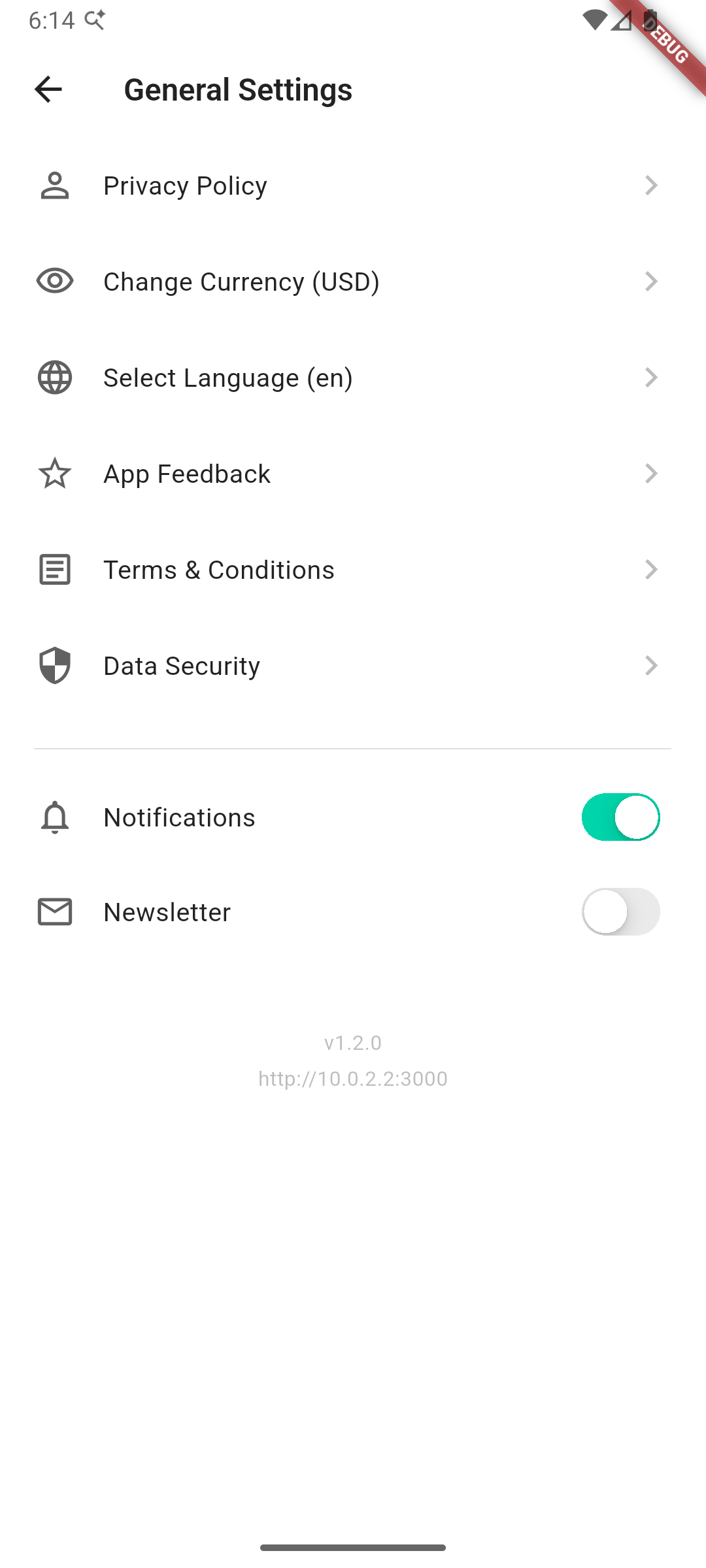 General settings and preferences interface